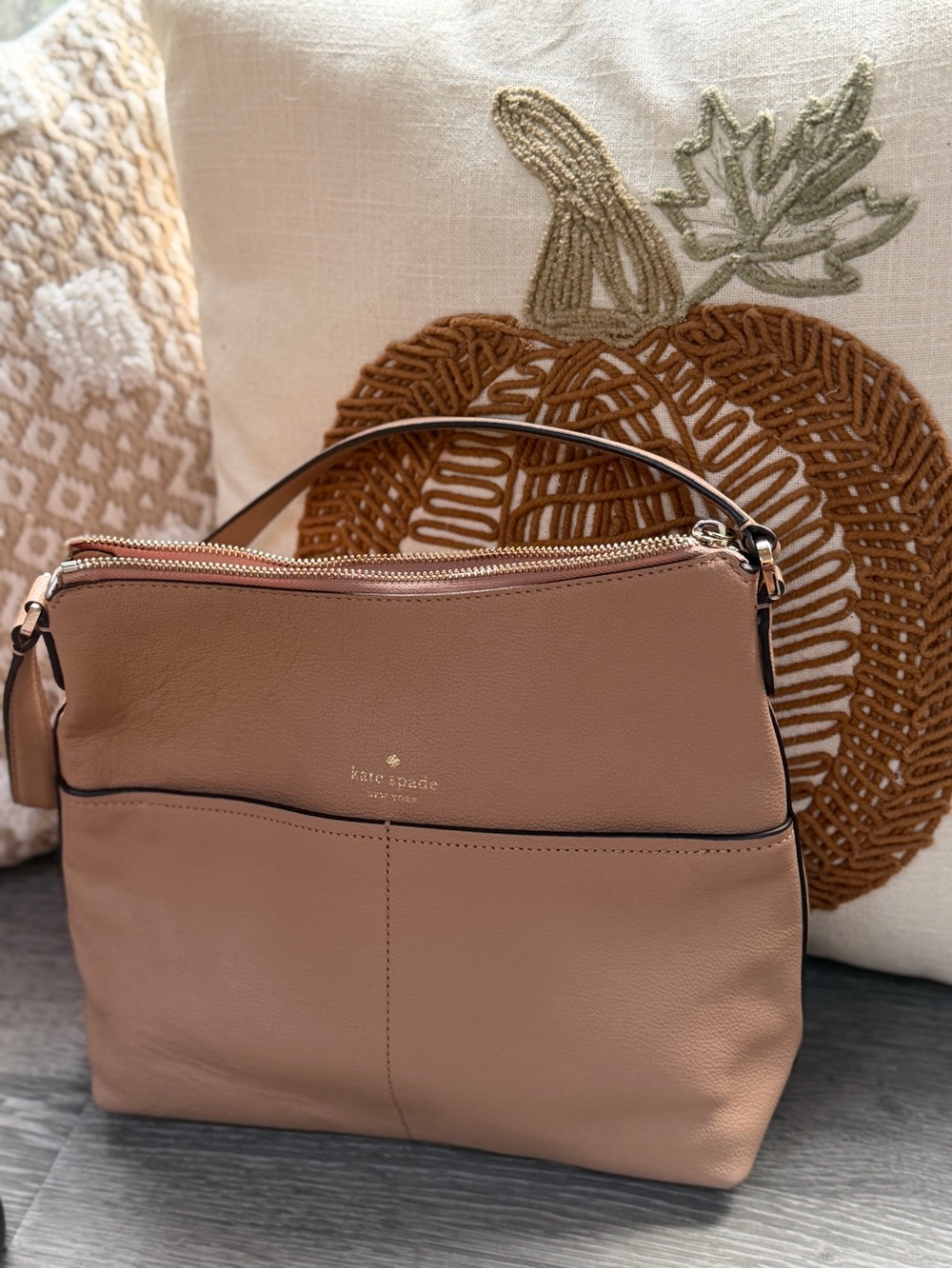 kate spade Pebbled Leather Shoulder Bag in Taupe Brown - Picture 6 of 6
